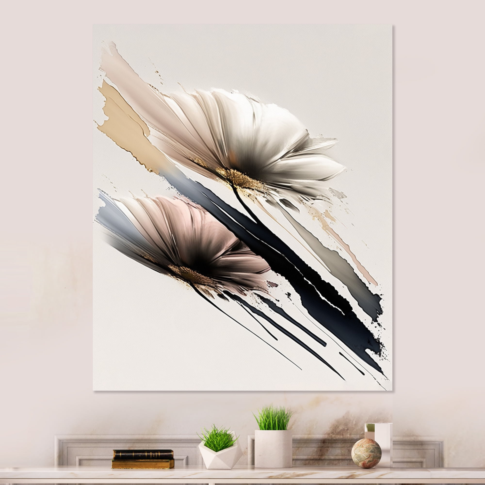Designart Beige Gerber Flowers Hyperrealistic I Canvas Wall Art