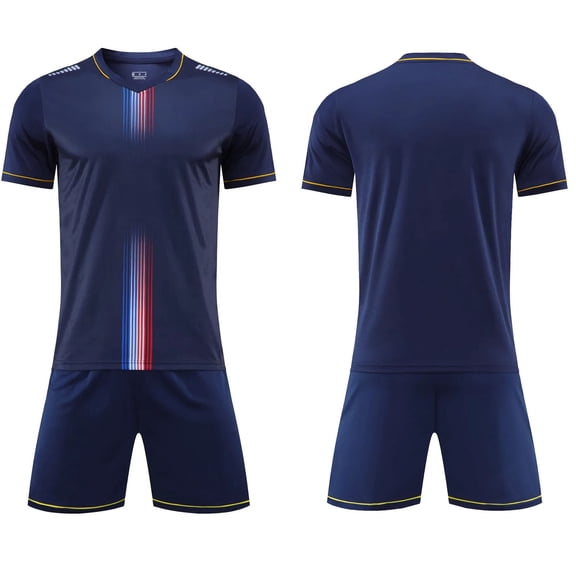 Virmaxy Stripe Soccer Jersey and Shorts 2 Piece Set Breathable V Neck Athletic Uniform for Youth Training Match and Practice for 3-13 Years