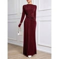 thumbnail image 6 of Burgundy Womens Long Sleeve Ruched Knit Elegant Modest Maxi Dress, 6 of 7