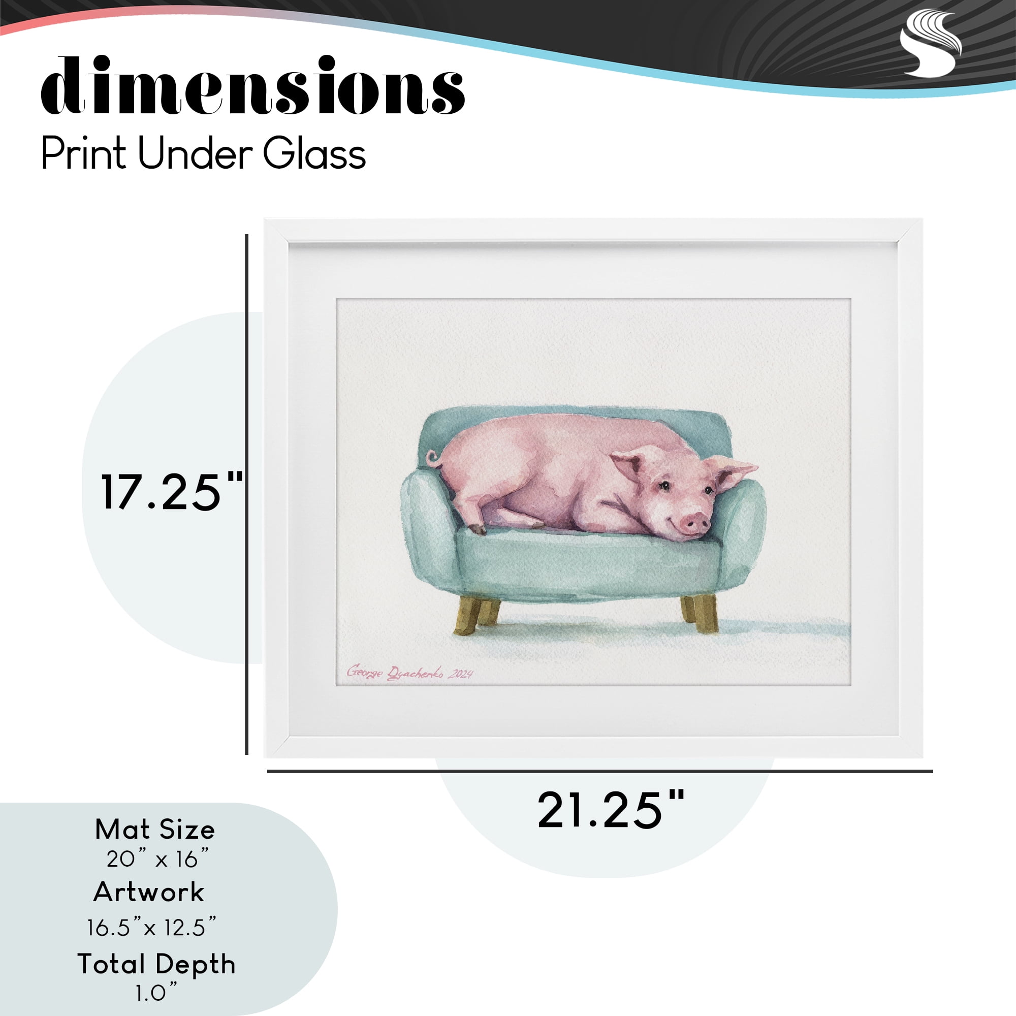 Stupell Industries Cute Piglet on Armchair White Framed Print Under Glass, design by George Dyachenko