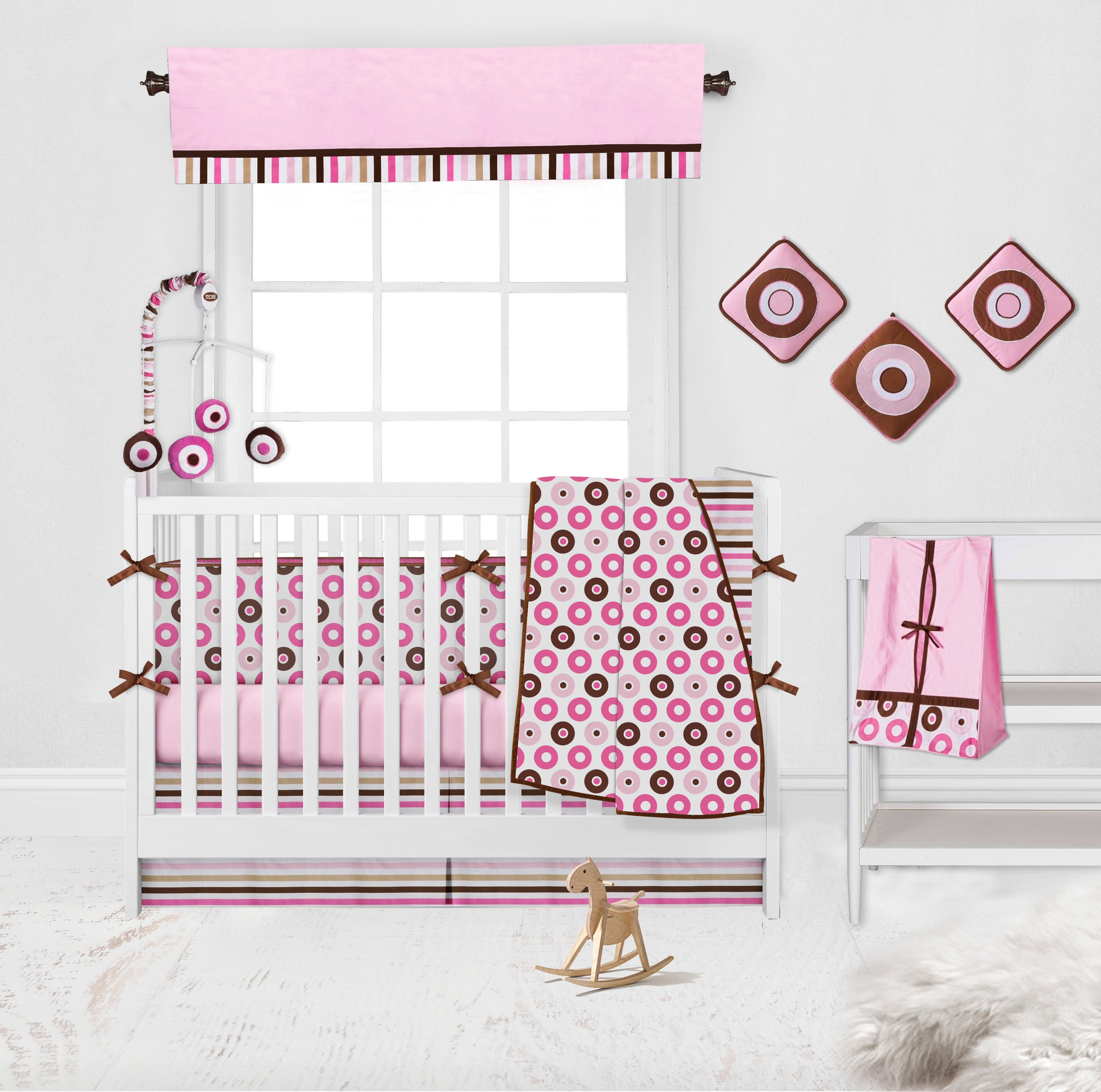 Bacati - Mod Dots/Stripes Pink/Beige/Fuchsia/Chocolate Musical Baby Crib Mobile