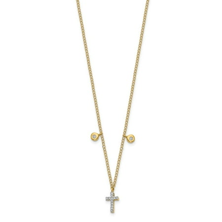 Roy Rose Jewelry 14K Yellow Gold Diamond Cross Necklace 1/20-Carat