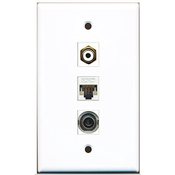 RiteAV - 1 Port RCA White and 1 Port 3.5mm and 1 Port Cat5e Ethernet White Wall Plate