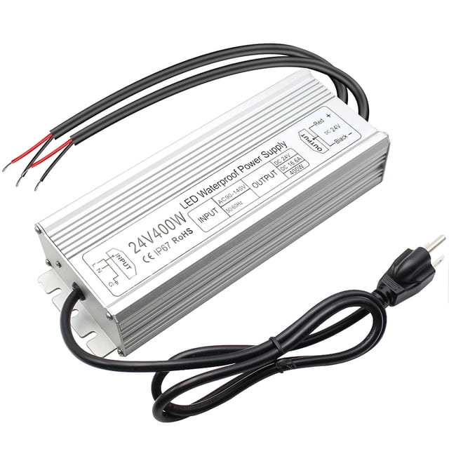 - Fuente de alimentación LED de 24 V 400 W, IP67 iermeable iermeable al aire última intervensión, transformador de corriente alterna 90-140 V a CC 24 V, convertidor adaptador para luz