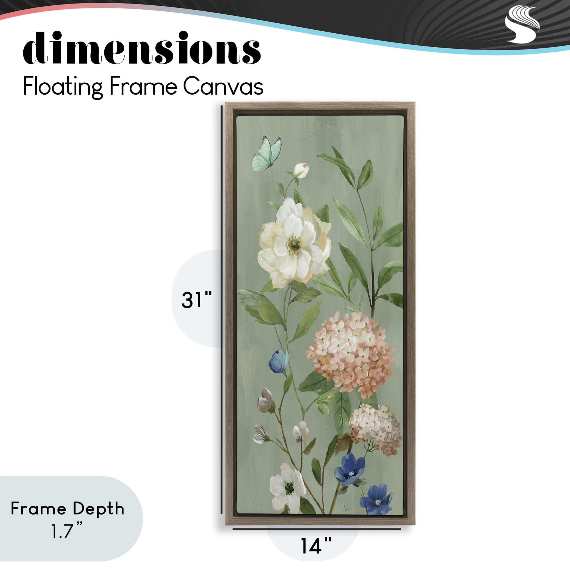 Stupell Industries Mint Floral Cluster & Butterfly Brown Framed Floater Canvas Wall Art, design by Nan