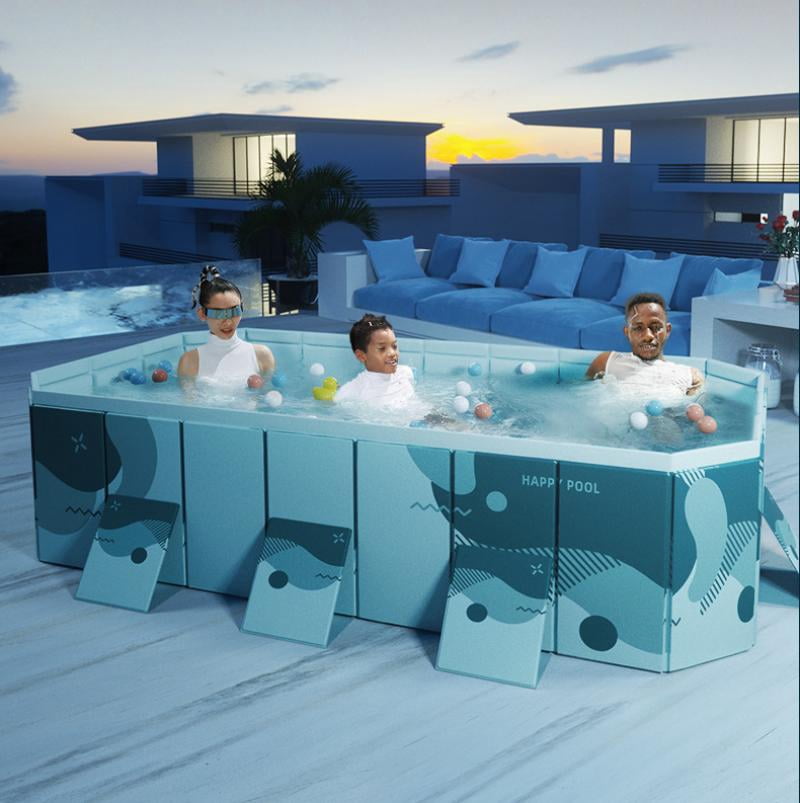 YUCHANG Foldable Swimming Pool, Large Non-Inflatable, Adults and Kids Outdoor, Green, 101" x 66" x 20"