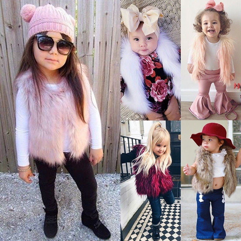 Goocheer Fashion Baby Girls Kids Winter Warm Toddler Faux Fur Vest Gilet Outerwear Coat Jacket Brown