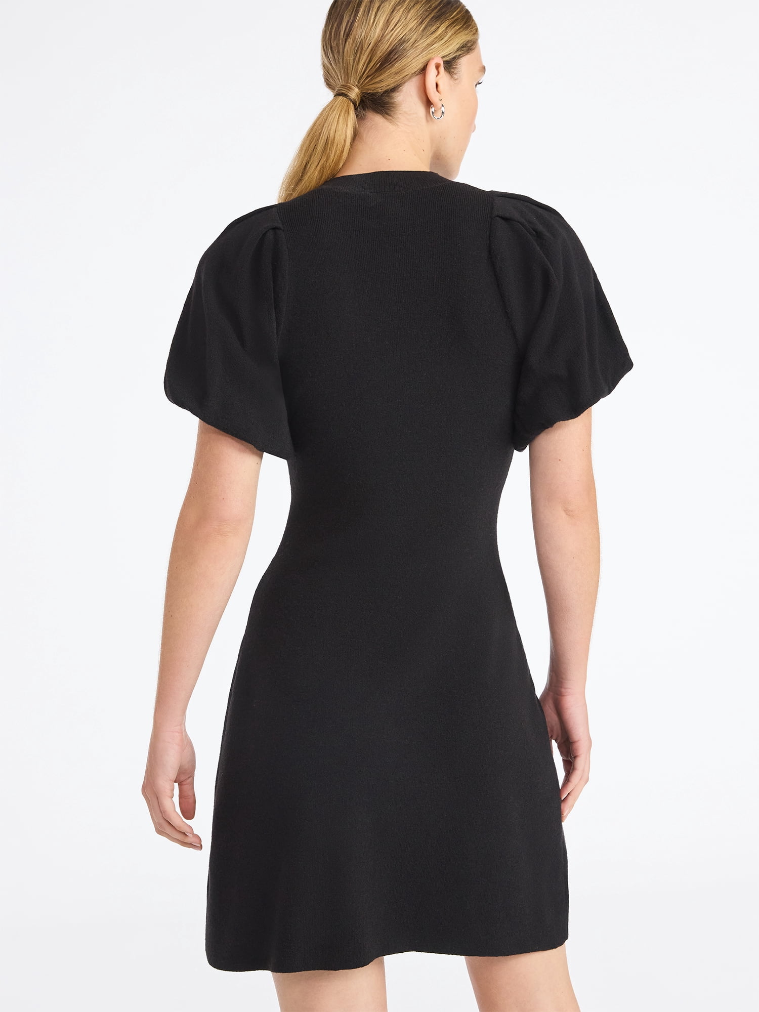 Scoop Women's and Women's Plus Sweater Dress with Puff Sleeves, Sizes XS-4X