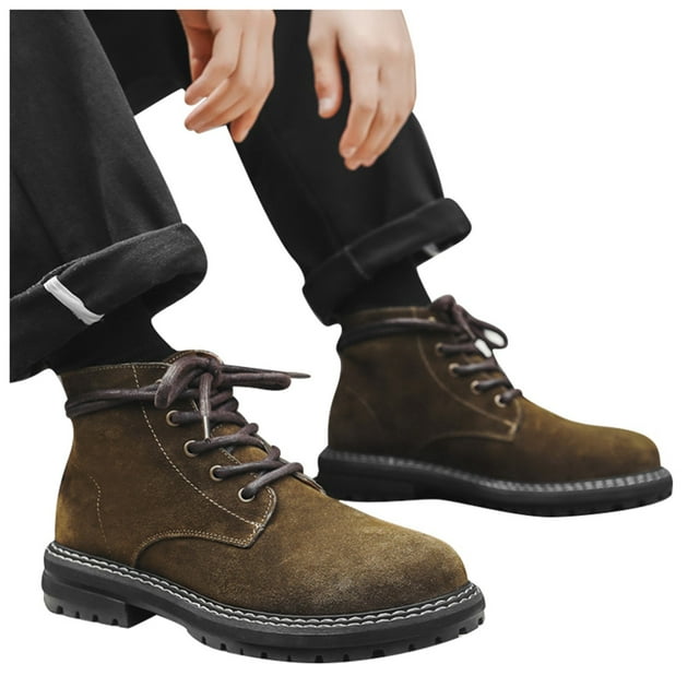 Dsscvnef Versatile Men's Classic Durable Work Motorcycle Boots Fashionable Round Toe Footwear for Comfort and Style