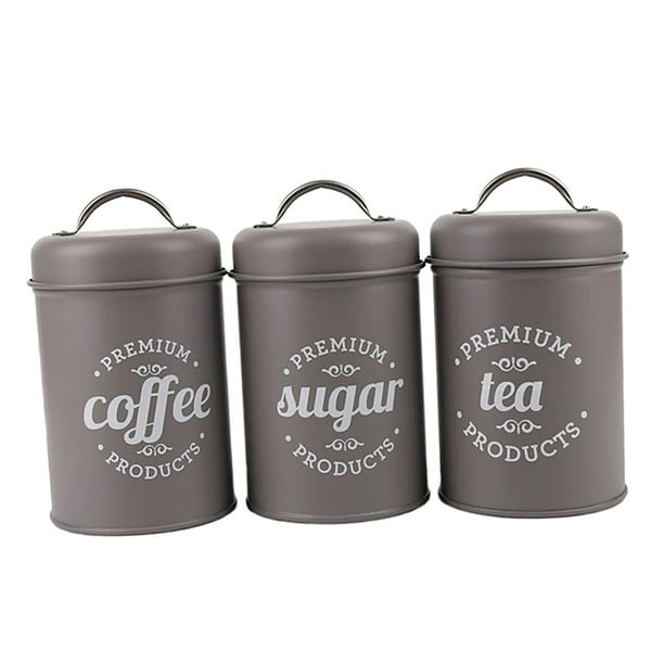 Juego De Frascos Para Café, Té Y Azúcar Tarros De Almacenamiento De Cocina De 3 Piezas Con Tapa Hermética, De Almacenamiento De Gris Soledad Sistema del bote de la cocina