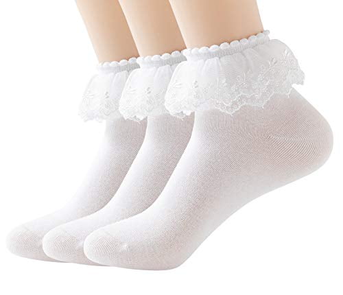 6 PAIRS of CREAM TURN OVER TOP ANKLE SOCKS Frilly Lace Free P&P GIRLS & BABY 