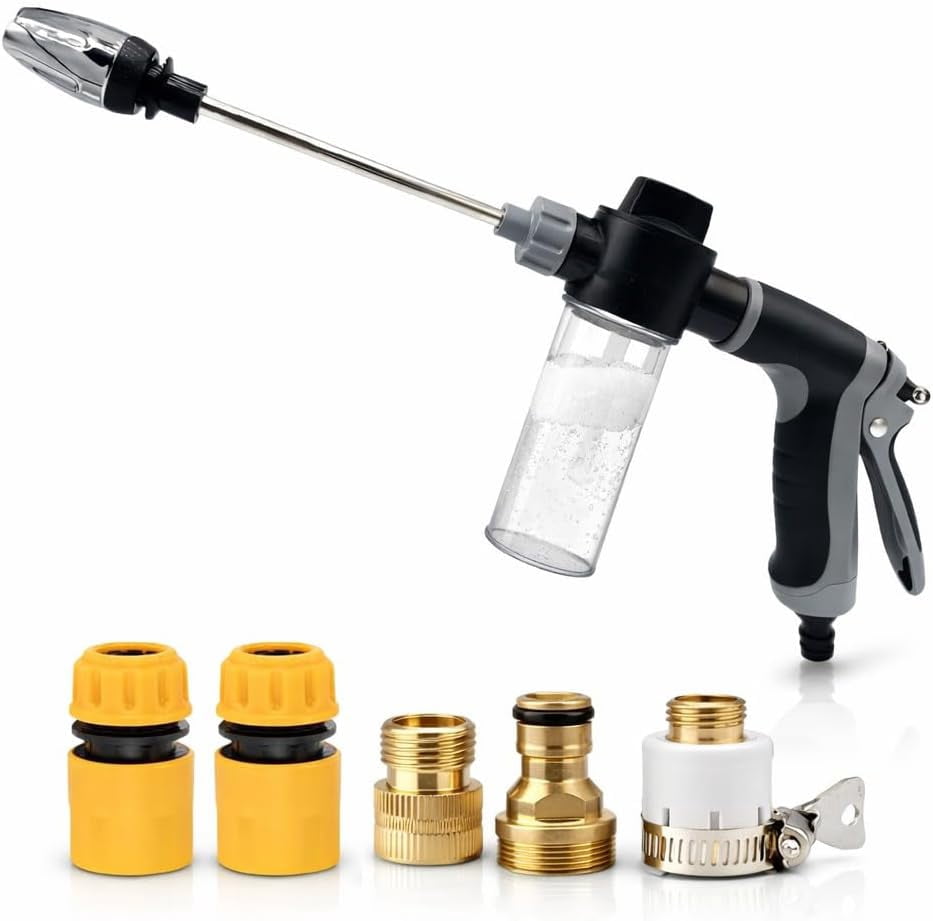 High Pressure Garden Hose Spray Gun, Car Wash Foam Sprayer, Adjustable Nozzle Cleaning Gun with Connectors, Multi-Function Cleaning Tool (Sprayer Only)