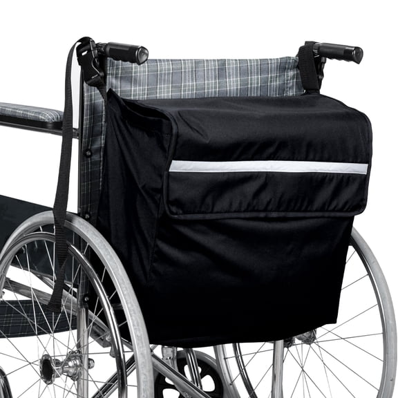UNIWELL 18" x 16" x 8" Waterproof Nylon Wheelchair Storage Bag with Safety Reflective Strip Extra Large  Black