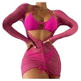 thumbnail image 1 of EGNMCR Bikini Set Women's Solid Bikini Strap Bikini Deep V Split Swimsuit Set Three-piece Swimming Suit, 1 of 9