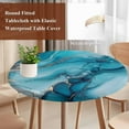thumbnail image 3 of Turquoise Marble Round Tablecloth 55-60 Inch Round Fitted Table Cloth with Elastic Edge, Teal Grey Modern Geometric Waterproof Table Cover Protector for Outdoor Picnic Party Dining, 3 of 6