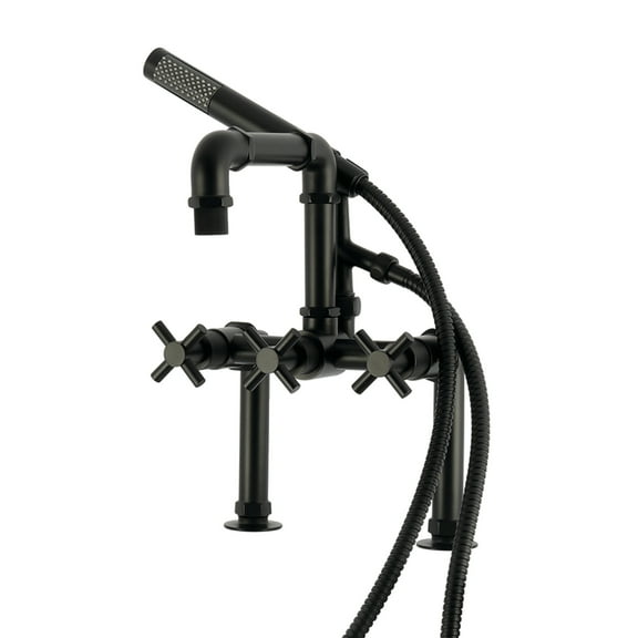 Kingston Brass AE6400DX Concord 7" Center Deck-Mount Clawfoot Tub Faucet with Hand Shower, Matte Black