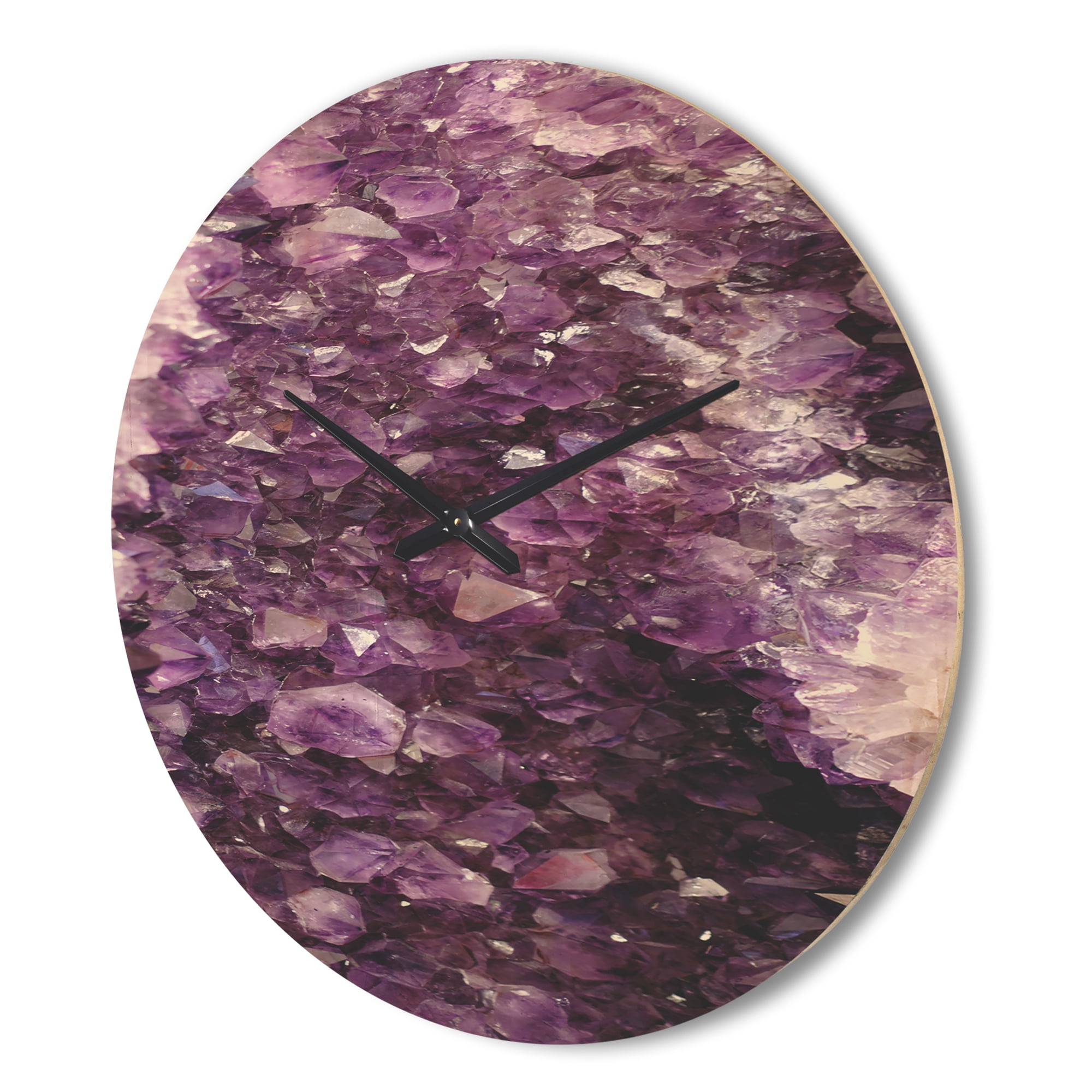 Designart 'Closeup Purple Precious Stones ' Modern Wood Wall Clock