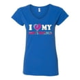thumbnail image 2 of I Love My Boyfriend Tie Dye Pop Culture Women's Standard V-Neck Tee, Royal, Small, 2 of 3