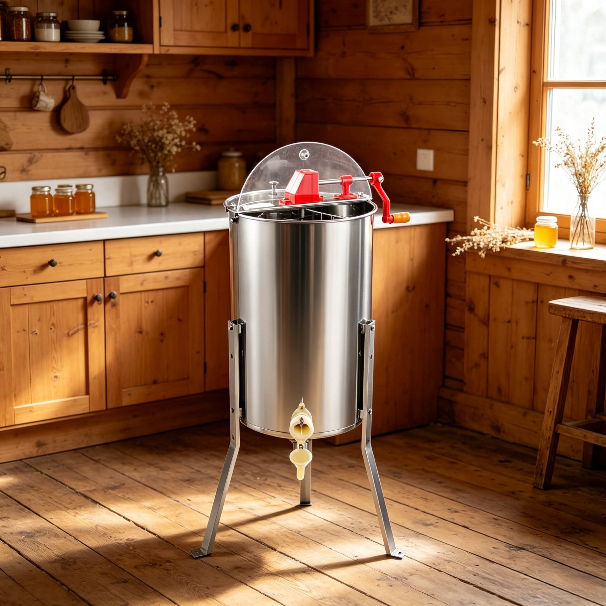 3-Frame Manual Honey Extractor, Stainless Steel Beekeeping Honey Spinner with Adjustable Stand & Lid