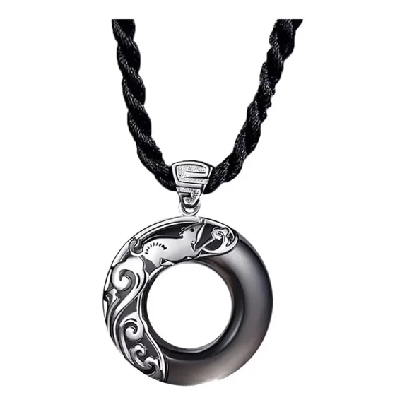 PAMTIER Men's Vintage Punk Hip Hop 12 Chinese Zodiac Obsidian Lucky Pendant Horoscope Animal Sign Amulet Necklace with Clavicle Chain Rat