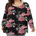 thumbnail image 2 of Camiseta suelta con estampado de moda de talla grande para mujer Blusa de manga larga con cuello en V Tops casuales Pompotops  FGAJ4089, 2 of 8