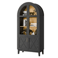 thumbnail image 3 of TOPCOMFY 75" Arched Cabinet with Glass Doors, Kitchen Storage Cabinet with Door, 5-Tier Arched Bookcase with Adjustable Shelves - Black&Natural, 3 of 8