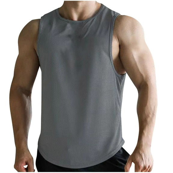 Turilly Mens Large Size Tanks Top Fashion Men Casual Solid Color Fitness Sportswear Round-Neck Tank Top