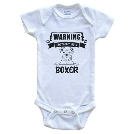 

Warning Protected By A Boxer Funny Cute Dog Breed Baby Bodysuit