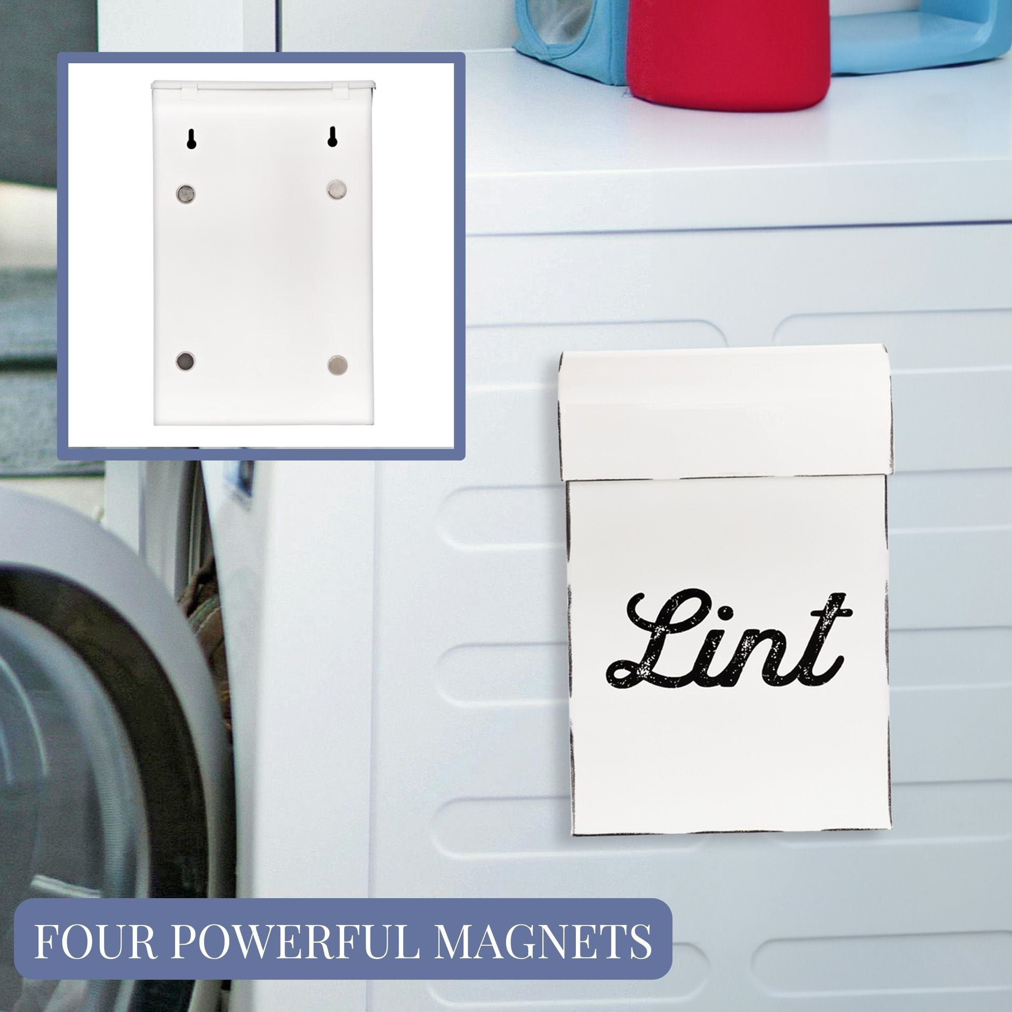 AuldHome Design Farmhouse Enamelware Lint Holder Bin; Distressed White Laundry Room Decor