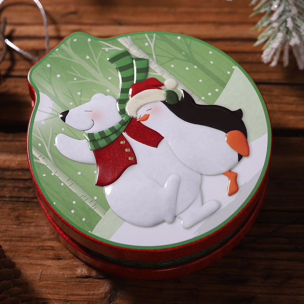 Christmas cookie tin round containers with santa & snowman, 3 size Siaonvr For Christmas Tree Ornament Round Cookie Jar Candy Storage Box