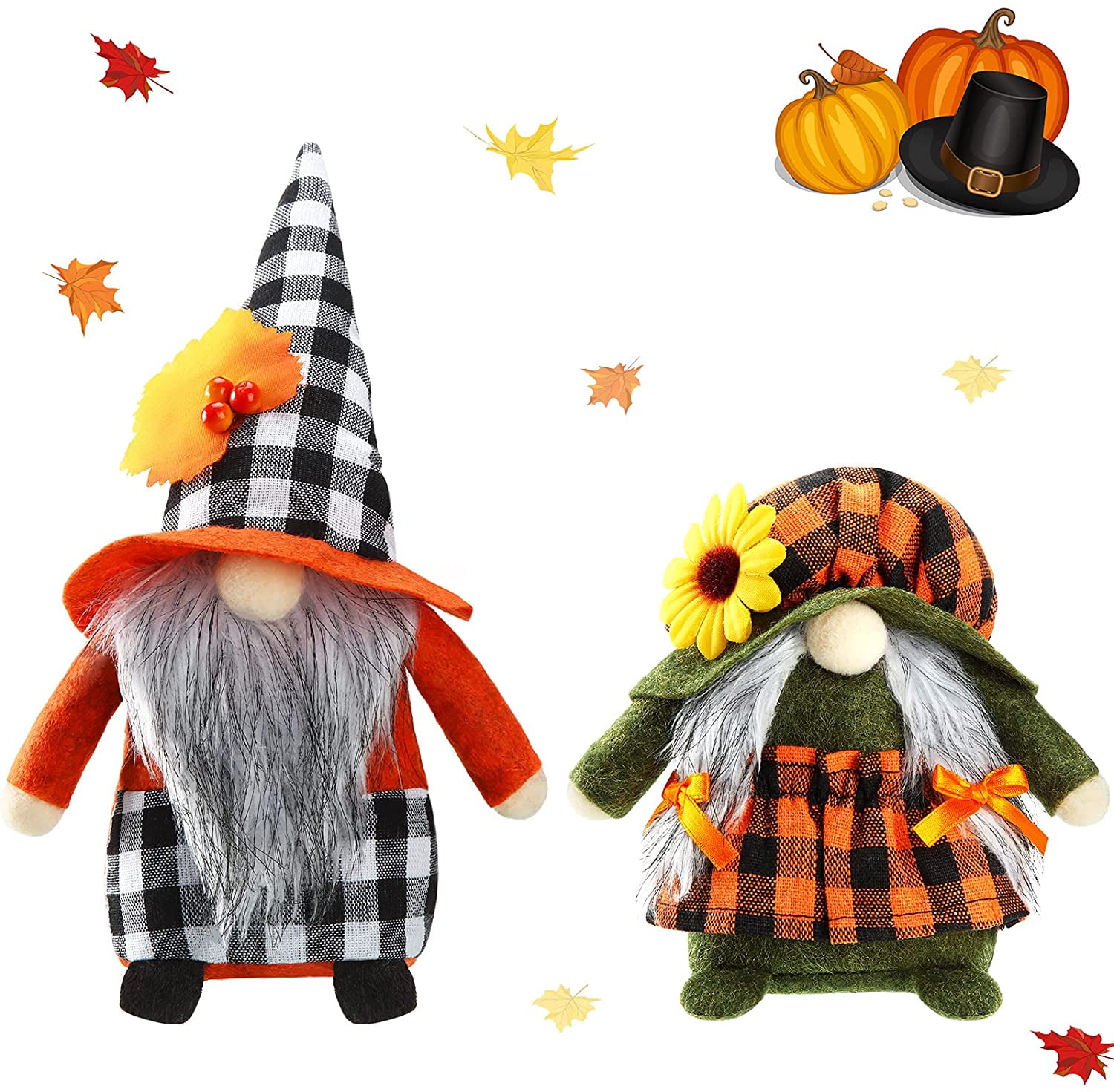 2 Pieces Fall Thanksgiving Gnome Thankful Buffalo Plaid Gnome Plush