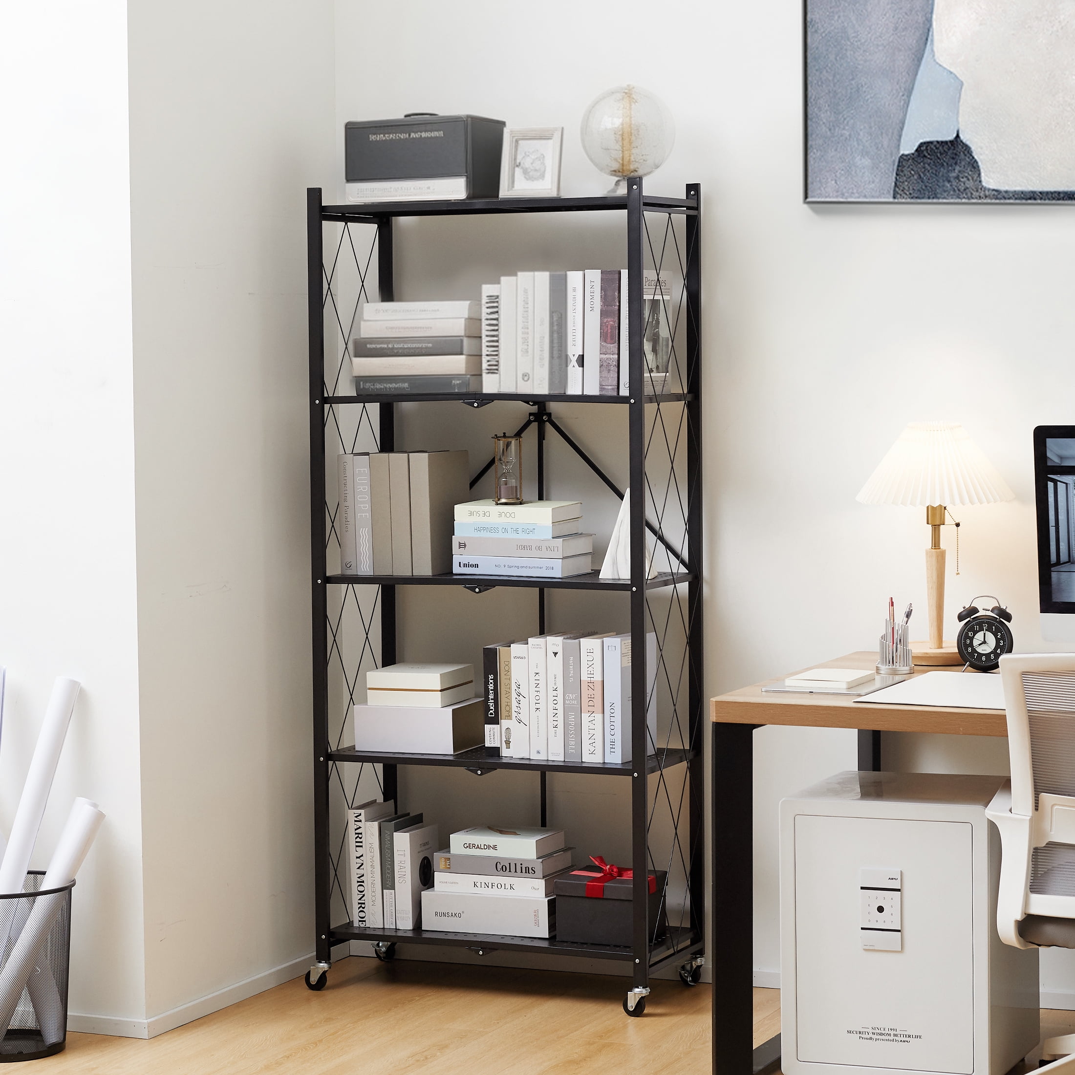 Nbcleanic 70.7" H 5-Tier Storage Shelves with Wheels, Black, 2 Pack