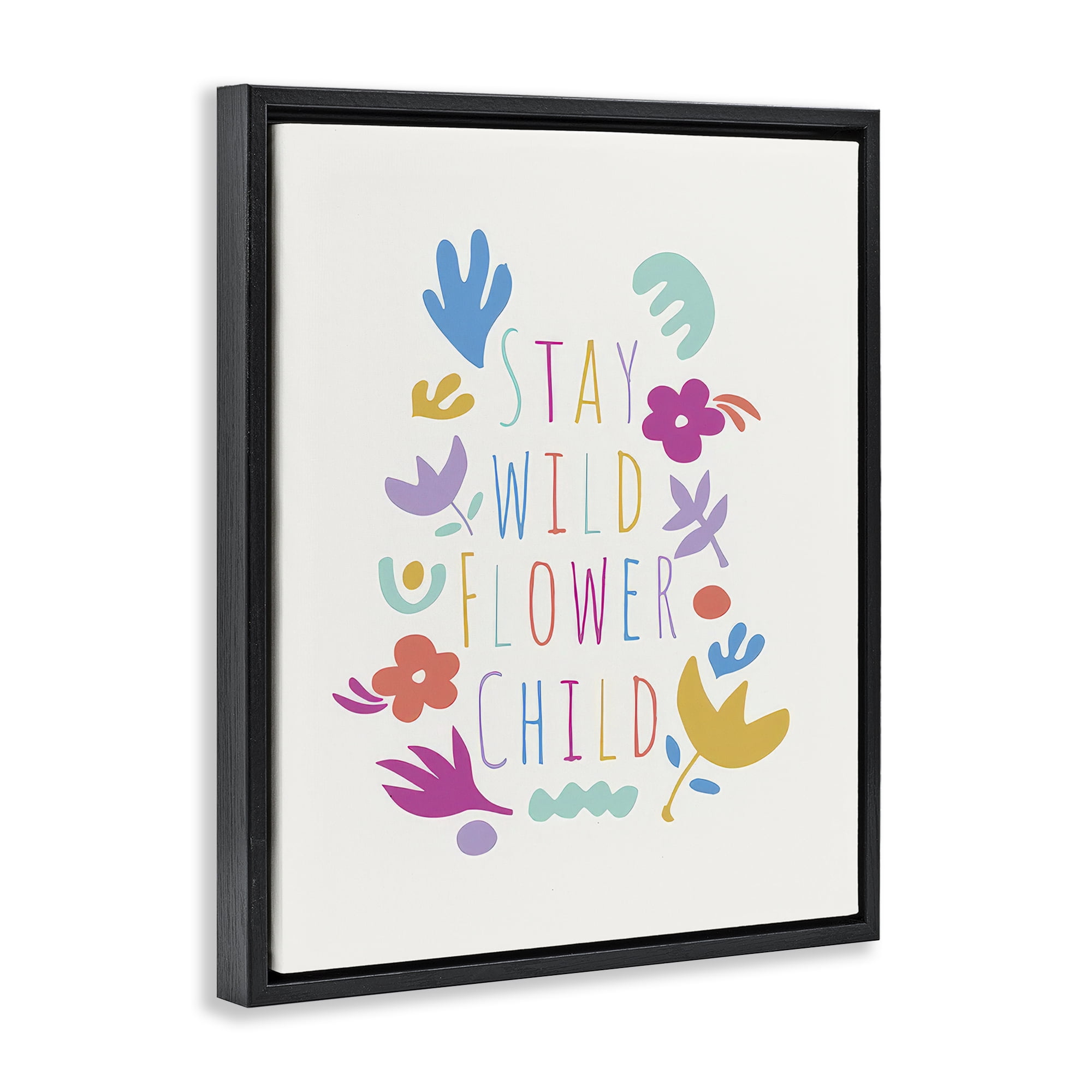 Stupell Industries Stay Wild Flower Child Plants & Flowers Painting Black Floater Framed Canvas Art Print Wall Art, 17 x 21