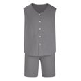 thumbnail image 2 of Snorda Men's Solid Color Button-Up Waistband Tank Shorts Two-Piece Crew-Neck Tank Suit, 2 of 4
