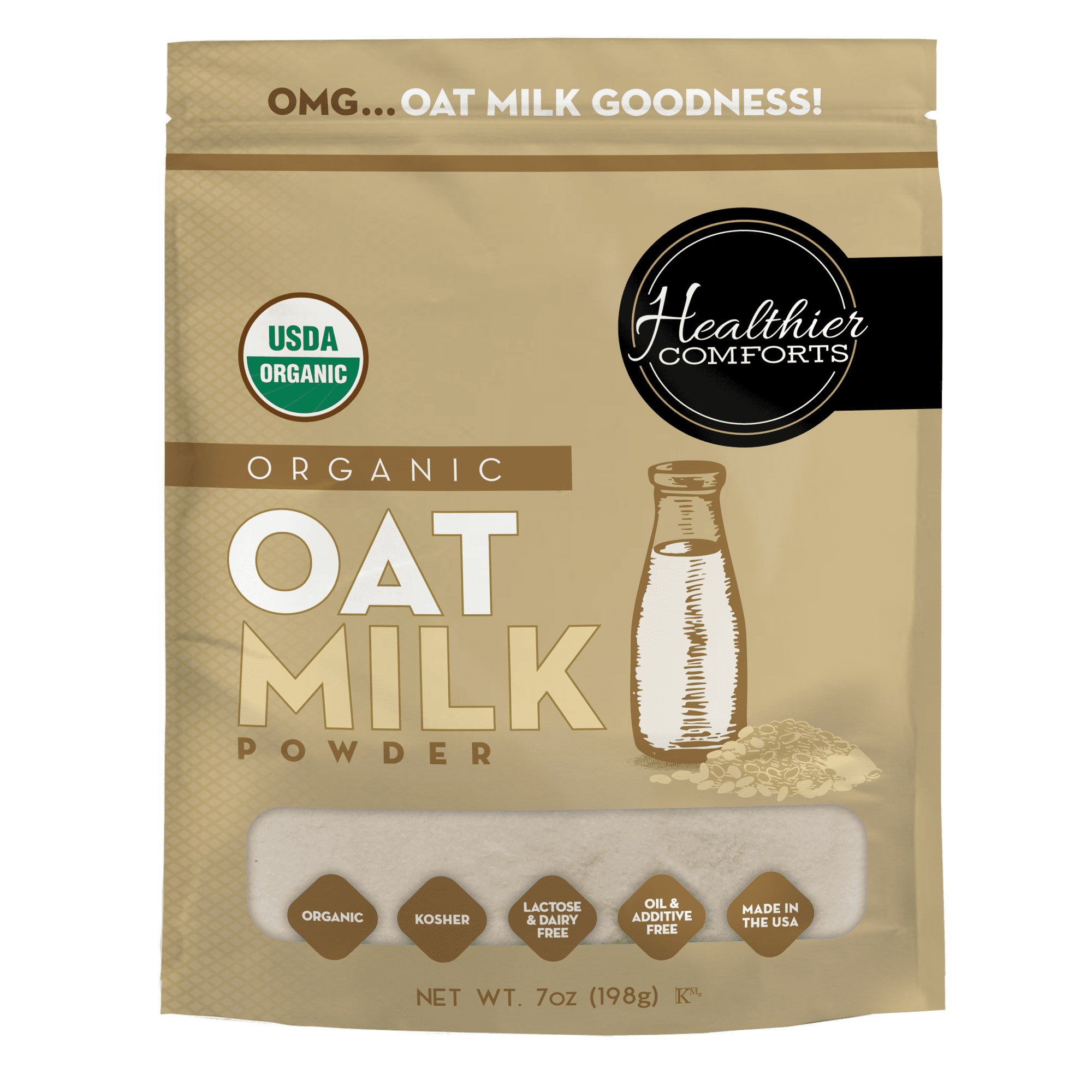 Healthier Comforts Organic Oat Milk Powder 7oz | Natural and Plant Based Milk with a Clean Formula | Gluten-Free Vegan USDA Organic Certified Non-GMO Dairy Free and Lactose Free Milk Powder