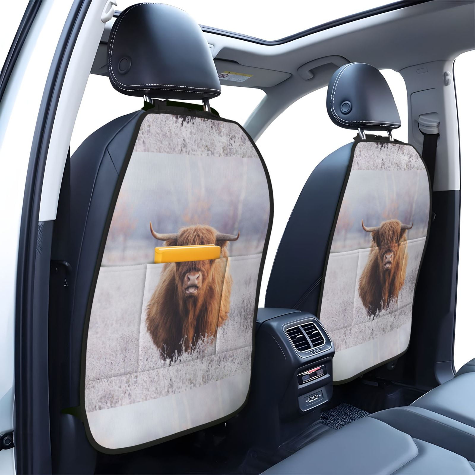 Xecao Cow Pattern Car Seat Back Protector 2 Pack Large Capacity Pocket, Kick Mats Back Seat Protector