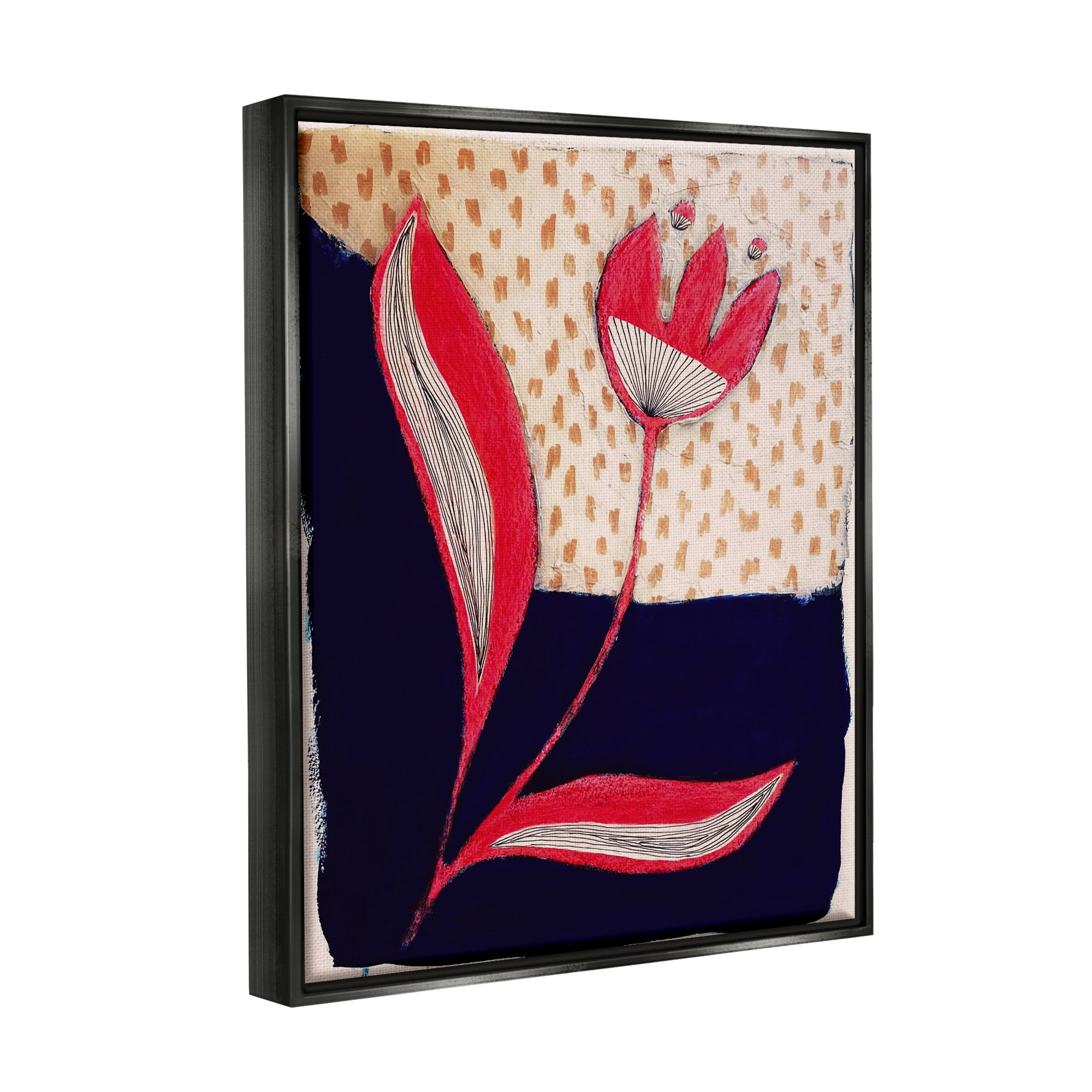 Stupell Industries Red Abstract Flower Botanical & Floral Painting Black Floater Framed Canvas Art Print Wall Art, 17 x 21