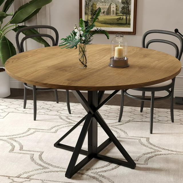 GloryStar Round Dining Table for 4, 47" Dining Table, Circle Table, Dining Room Table with Heavy Duty Metal Base, Round Kitchen Table for Kitchen Dinning Room(Only Table)