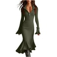 thumbnail image 2 of Roncen Women's Ribbed Knit Sweater Dress with Half-Zip Turtleneck and Flared Sleeves, Elegant Peplum Hem Midi Dress, 2 of 9