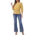thumbnail image 2 of INSPIRAR CHIC Blusas de Peplum para Mujeres con Mangas Cortas Abullonadas y Cintura Fruncida XL Amarillo, 2 of 6