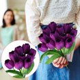 thumbnail image 2 of HmNPlay 9 Heads Artificial Tulips Fake Flowers, 13.4in Real Touch PU Faux Flowers for Wedding Bouquet, Home Decor, Fade-Proof Purple Pink Shades Gift for Mother's Day Anniversary, 2 of 3