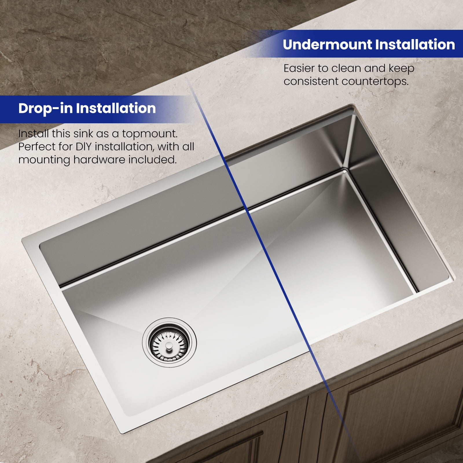 JOMOO 30" Undermount & Drop-In Kitchen Sink with Nano Coating, Single Bowl Kitchen Sink with Grid, Dish Drying Rack, Drain Assembly