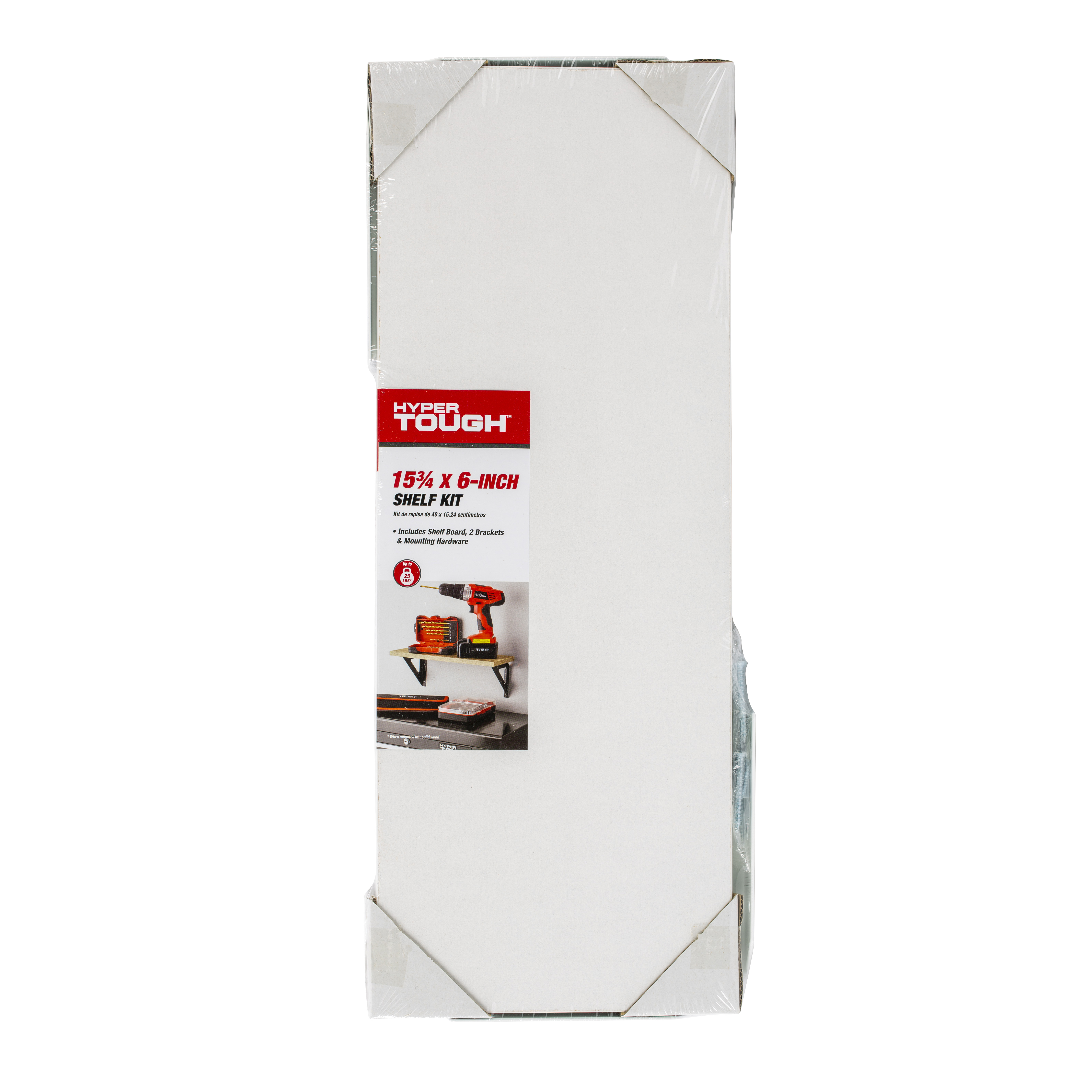 Hyper Tough 6" x 15 3/4" White Laminated Wood Wall Shelf Kit, 25 Lb. Capacity