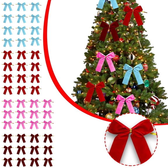 Xuniizn Christmas Bows Large Christmas Tree Bows 12Pc Wine Velvet Bows for Christmas Tree Hand Tied Easy Hanging Holiday Christmas Ornaments Party Door Gifts, Christmas Decoration for Home