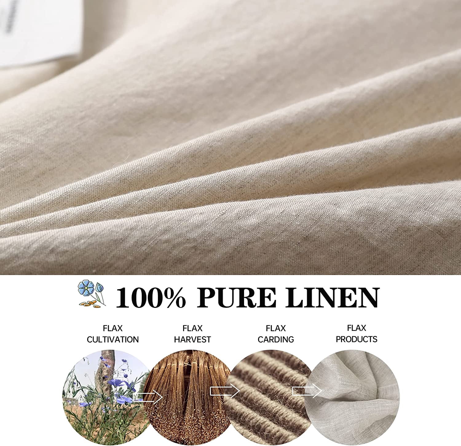 Simple&Opulence 100% Linen Duvet Cover Set, 3 Piece Belgian Flax Breathable Bedding, Queen Size 88''x92'' (1 Comforter Cover+2 Pillowshams) with Tie Closure Style,Linen