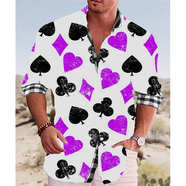 Camisa de grafiti de póquer para hombre de primavera y verano 2024, tendencia de moda informal, camisa de solapa de tela suave y cómoda de alta calidad