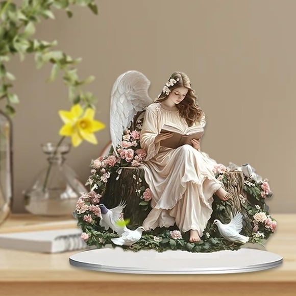 Decoración de ángel de hadas acrílico 2D, letrero plano, centro de mesa, exhibición de escritorio con base para porche, chimenea, gabinete, decoración