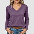 thumbnail image 2 of Sevevn Women Basic V Neck Long Sleeve Tee Solid Lightweight Curved Hem Relax Fit Daily Casual Shirts, 2 of 9
