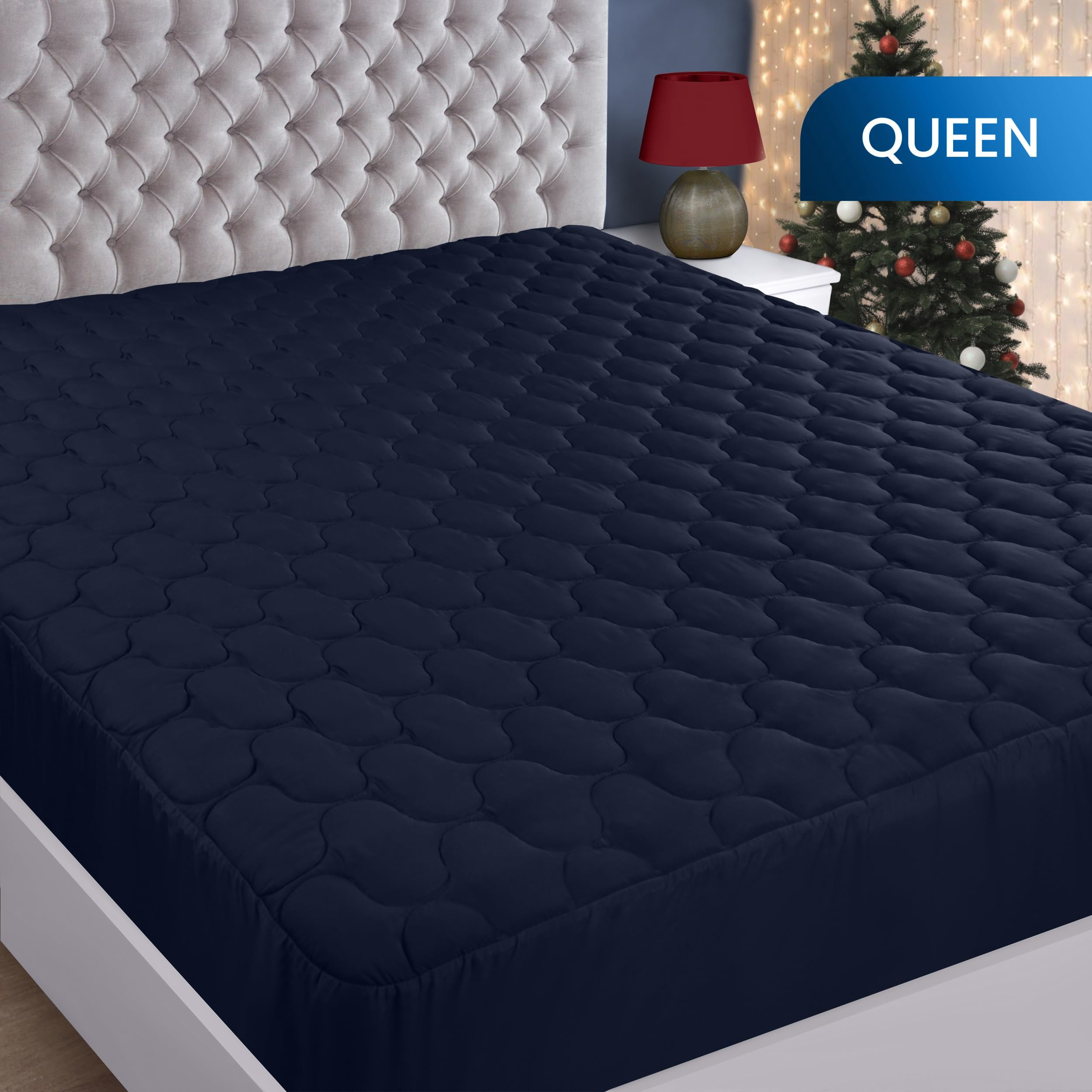 Utopia Bedding Waterproof Mattress Protector, Queen Mattress Pad, Noiseless Quilted Fitted Cover with Deep Pocket Stretches up to 16 Inches (Navy)