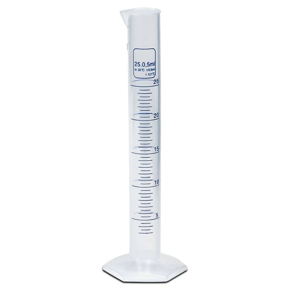 25ml Graduated Cylinder, Polypropylene, Printed Graduations, Karter Scientific 237J3 (Single)